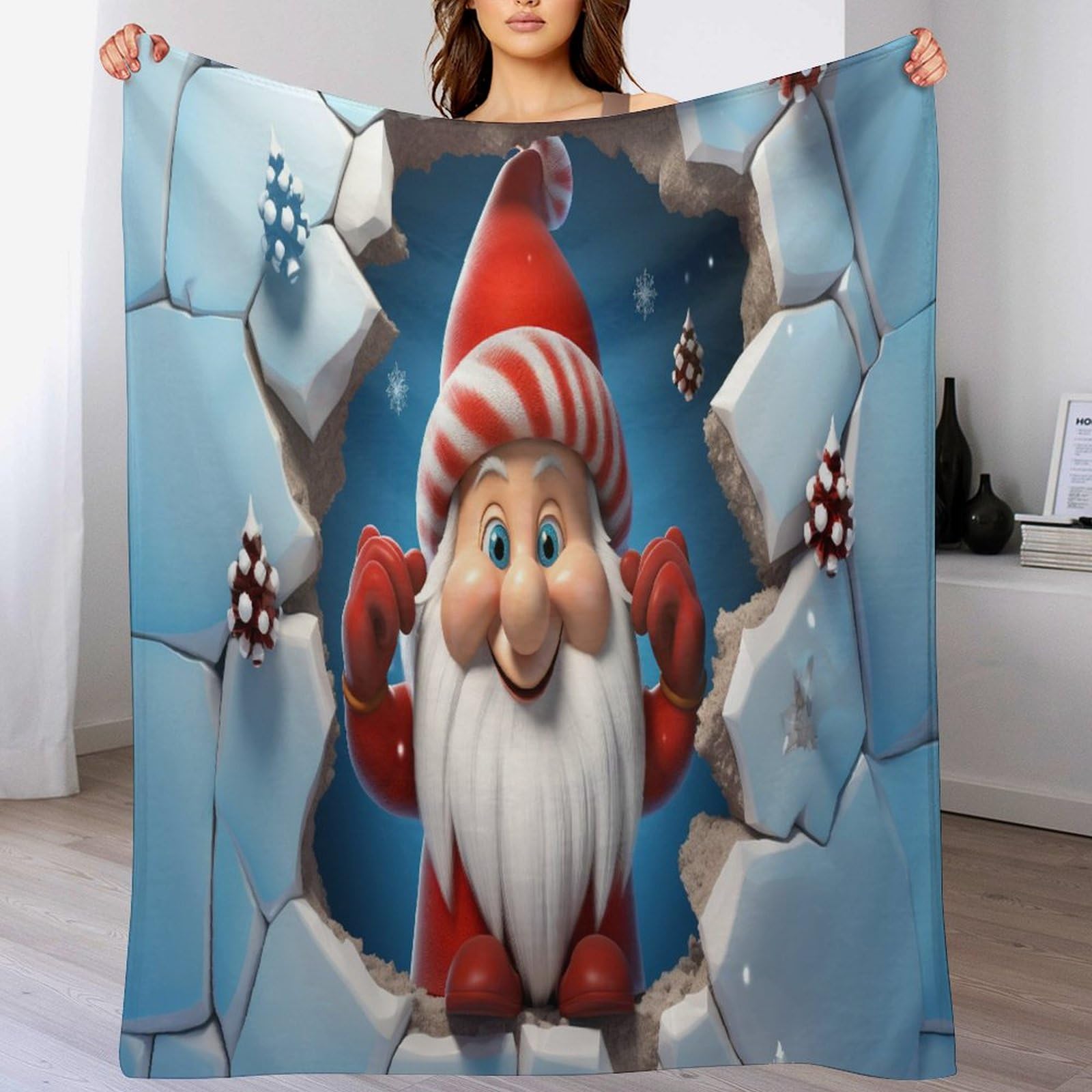 Couverture de lit Père Noël 3D en flanelle légère de 140x180cm