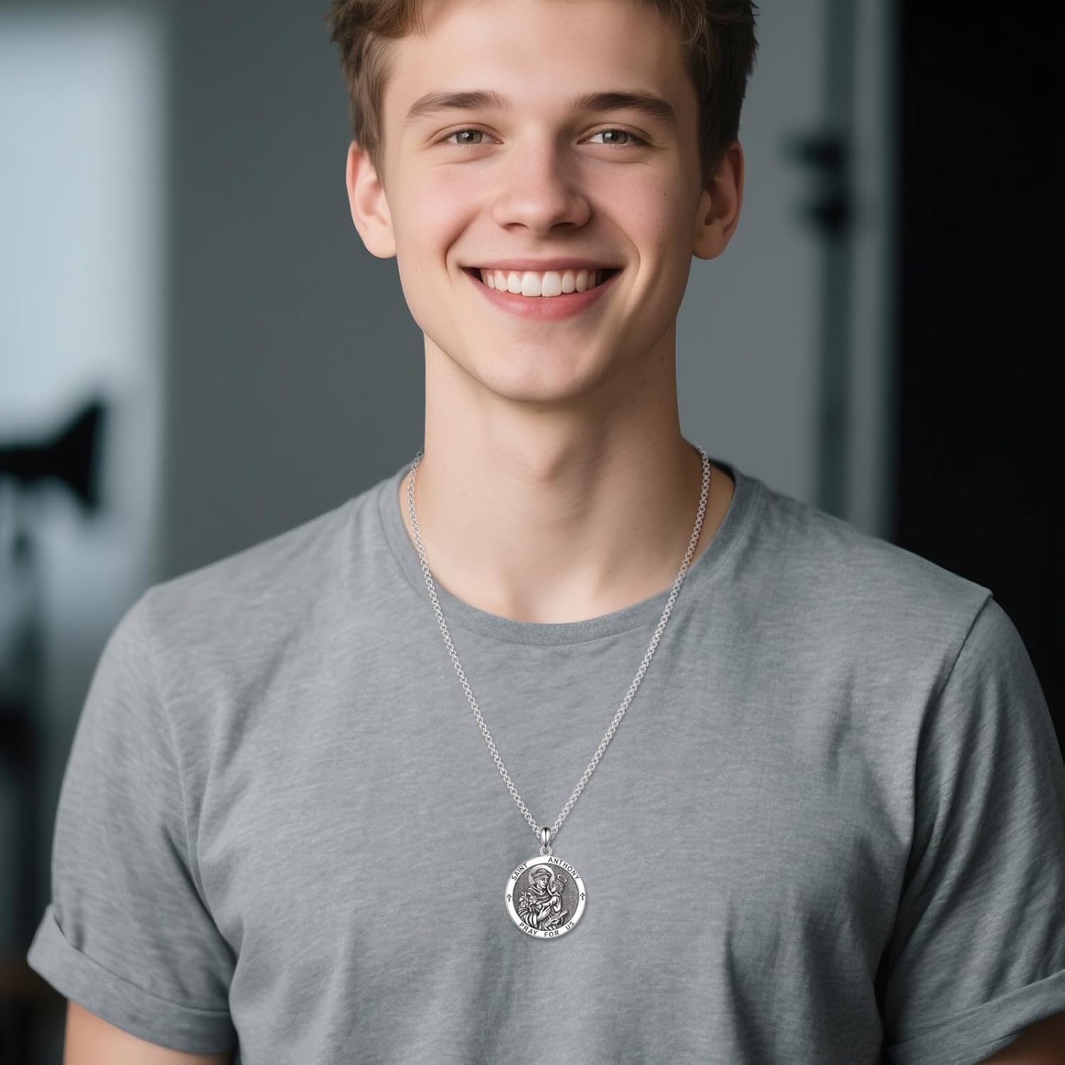 YFN 925 Sterling Silver Patron Saint Medal Necklace Amulet Pendant with 22+2 Inches Chain Protection Jewelry Gift for Men and Women(with Gift Box) - Image 4