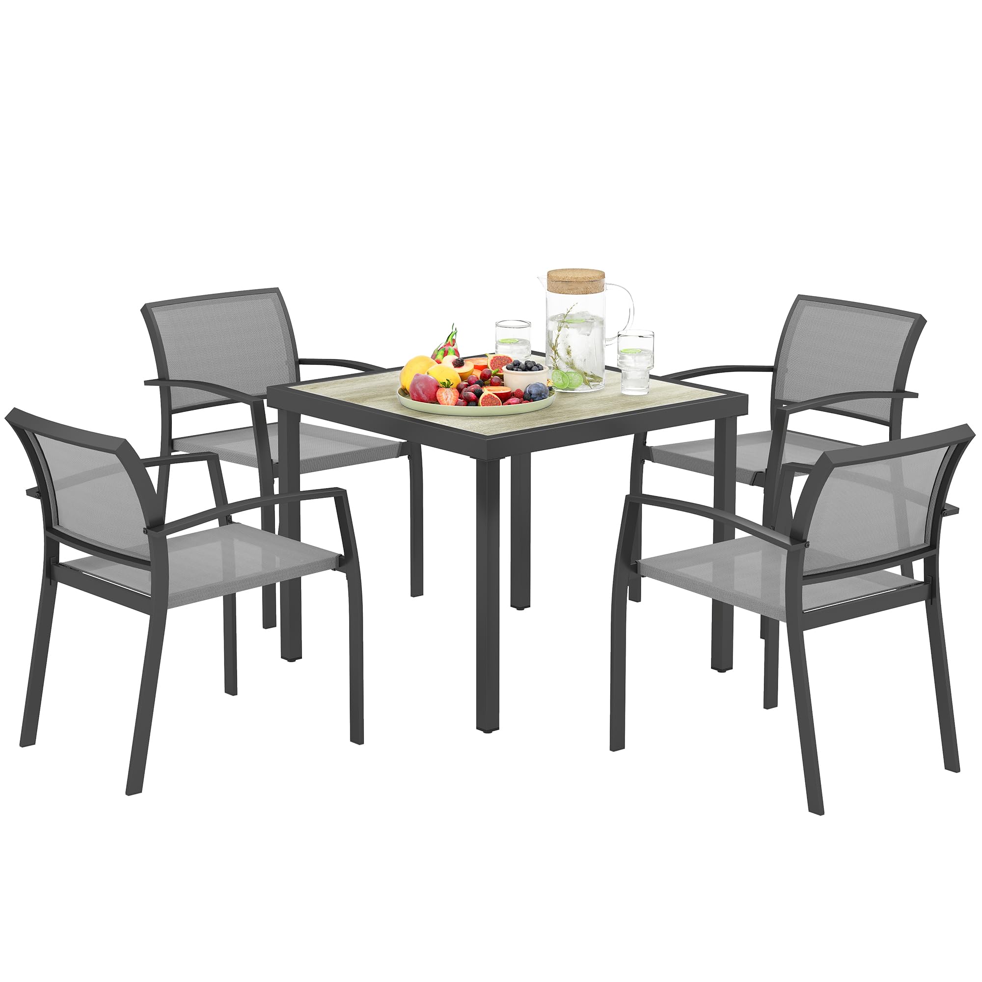 Outsunny 4 Seater Garden Dining Set, 5 Piece Garden Furniture Set, Grey