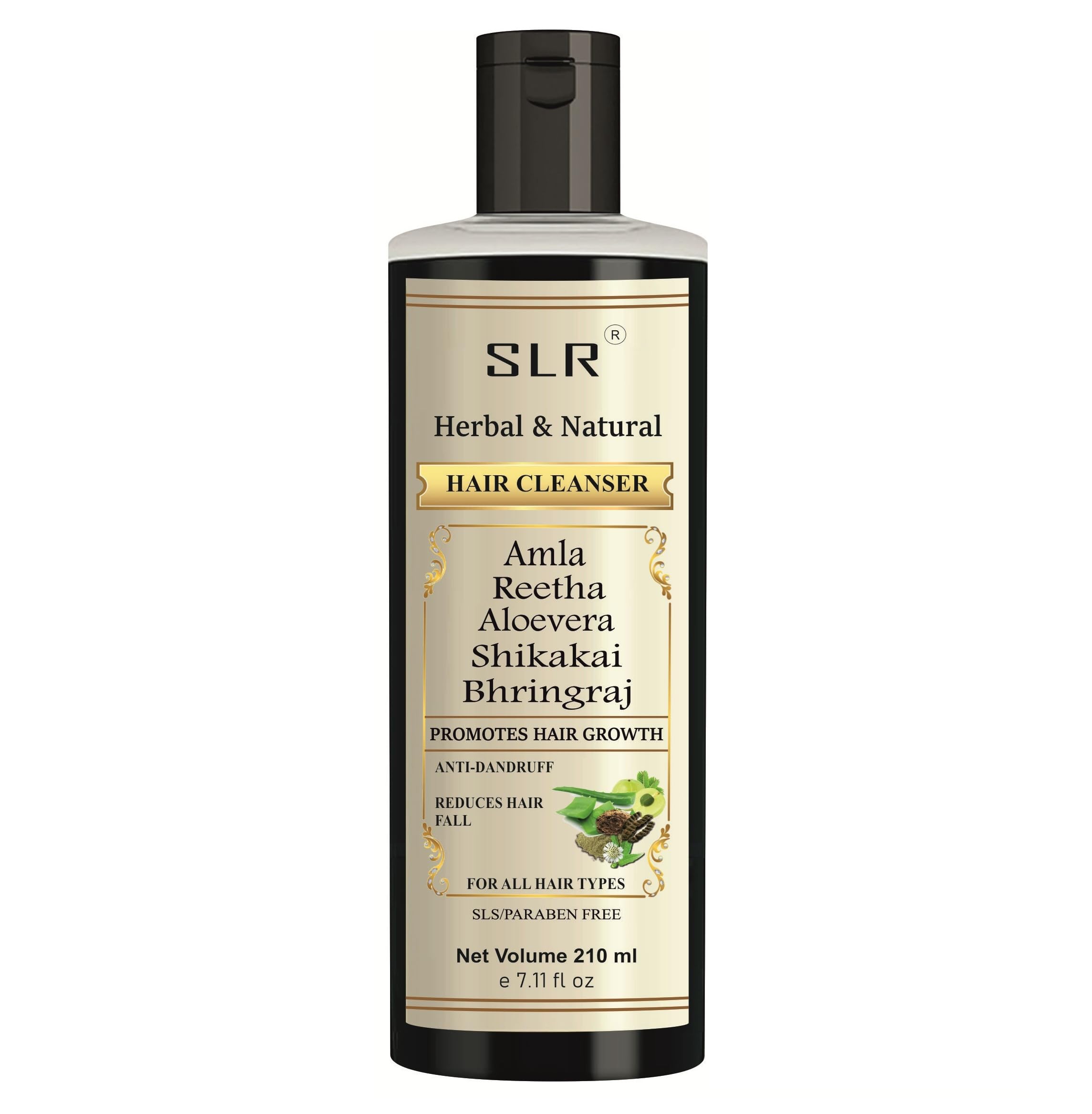 SLR Khadi Amla Reetha Aloevera Shikakai Bhringraj Shampoo Natural & Herbal Shampoo/Cleanser Sls & Paraben Free- 210 Ml (Pack Of 1)
