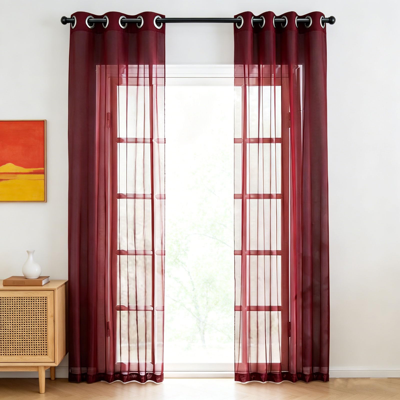 Voilage anti-UV et anti-éblouissement rouge 60 x 85 cm effet lin