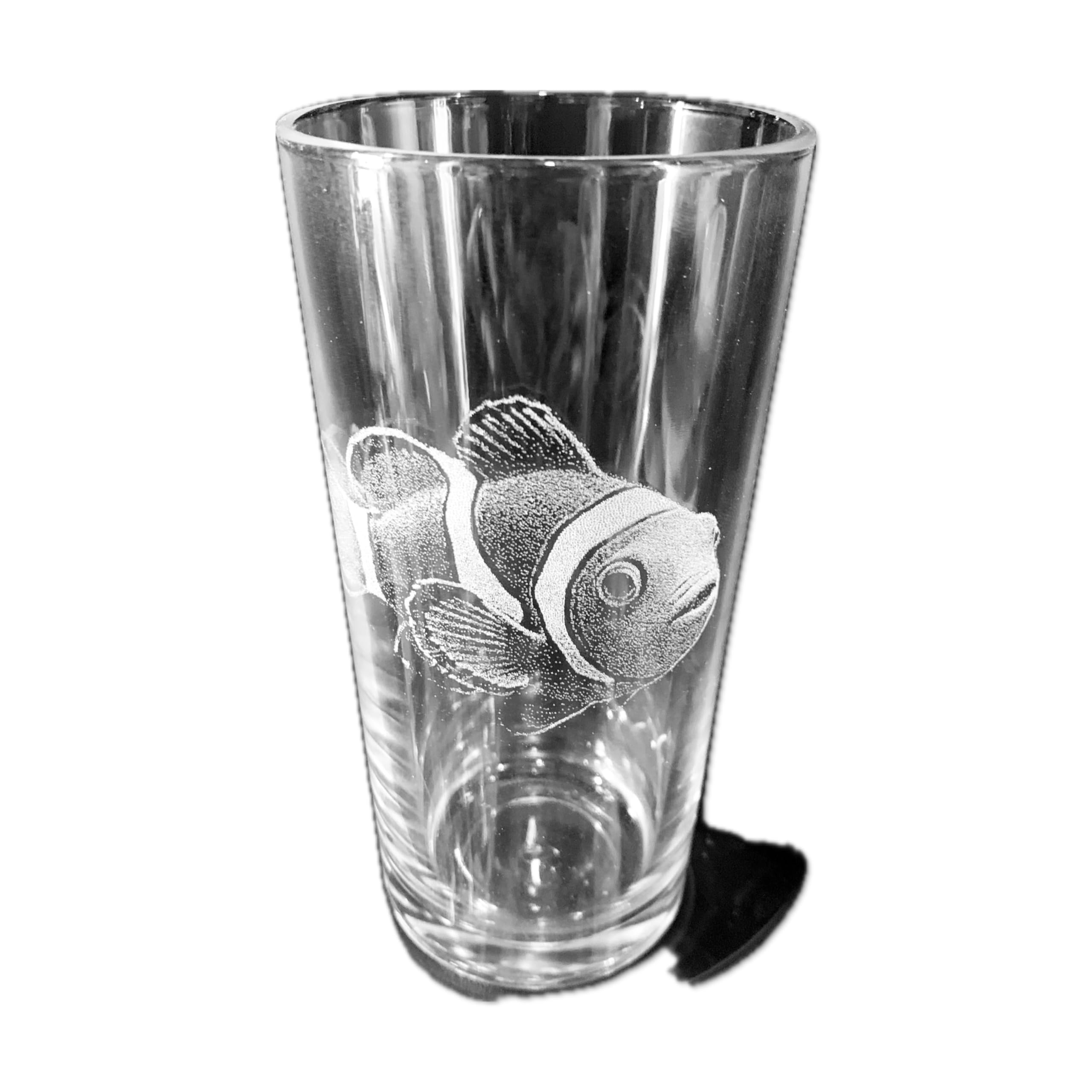 Animal Engraved Glass - Personalised Etched, Gift, Wine, Pint, Whiskey, Gin, Decanter, Cup, Tea, Shot, Christmas, Birthday, Brandy, Coffee, Mug, Beer, Set, vase, Bottle, Wedding, (Clown Fish)