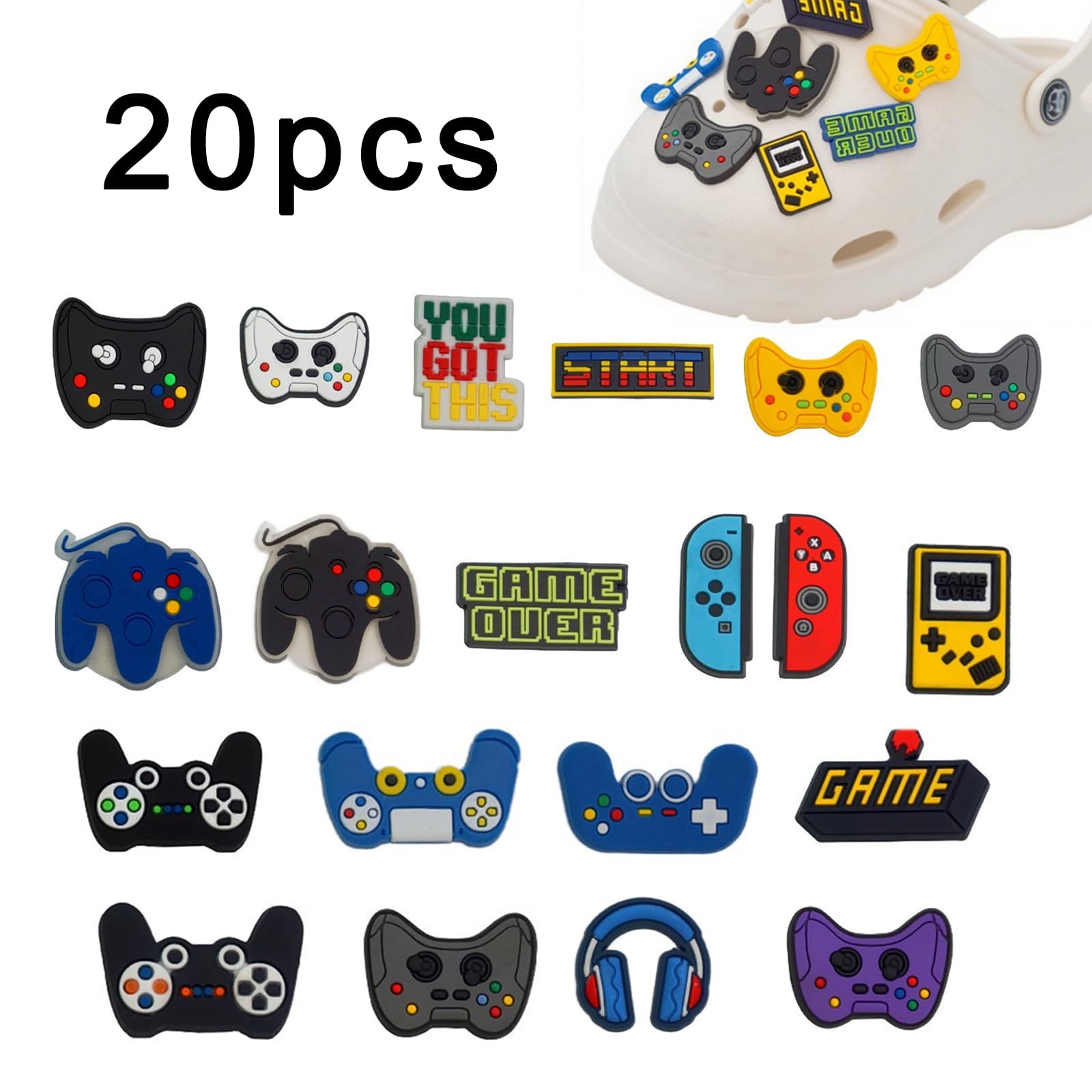 Zestaw przypinek do butów, charmsy z gamepadem, biżuteria do butów, zabawne i jedyne w swoim rodzaju szpilki Crocs, dekoracyjne zawieszki do butów