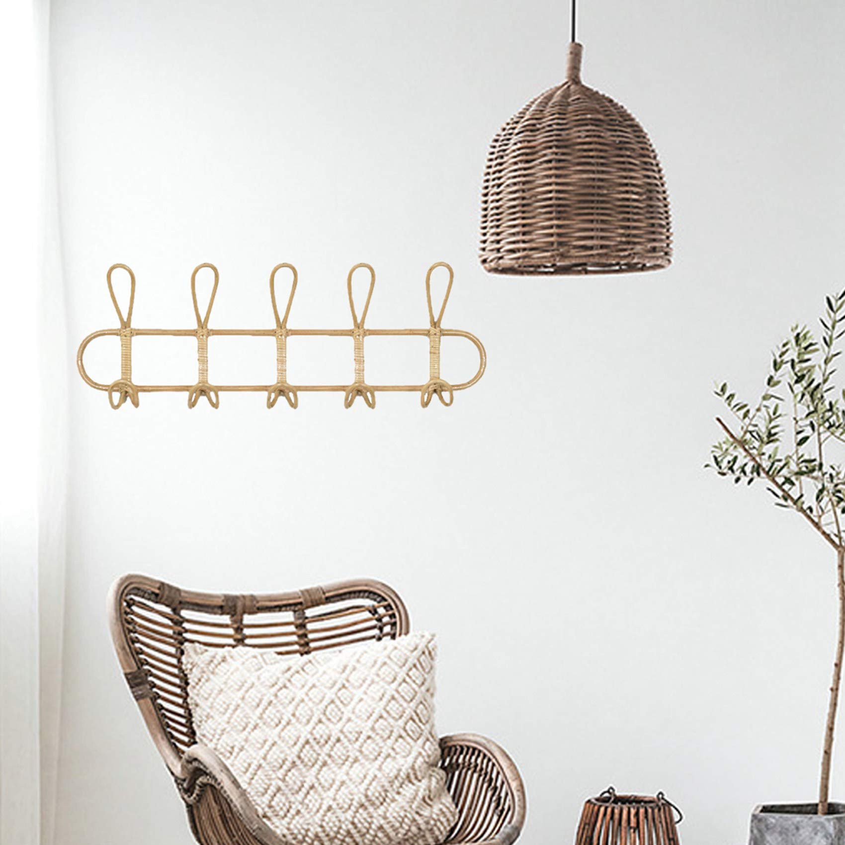 Jaimenalin Gran ratán para pared con ganchos, ropa, sombrero, gancho, colgador, tela organizadora, perchas para decoración integral