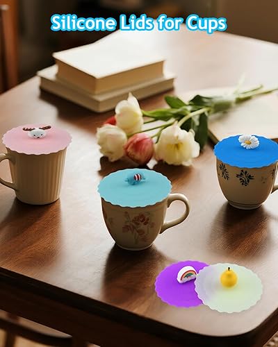 Miniatura 4 de 8 tapas de silicona para tazas, fundas reutilizables de silicona de grado alimenticio, juego de tapas de silicona para el hogar, cocina, oficina,