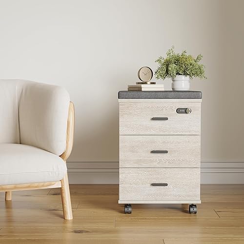 Miniatura 8 de Soohow Archivador vertical de 3 cajones con cojín desmontable, archivador móvil debajo del escritorio con cerradura inteligenteruedas, gris y negro