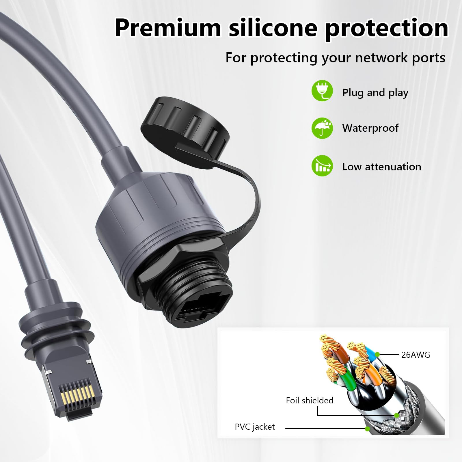 Adattatore Ethernet RJ45 per Gen 3 / Mini, 0,5 m, 26 AWG CAT5e, cavo di prolunga impermeabile RJ45 2000 Mbps (2)