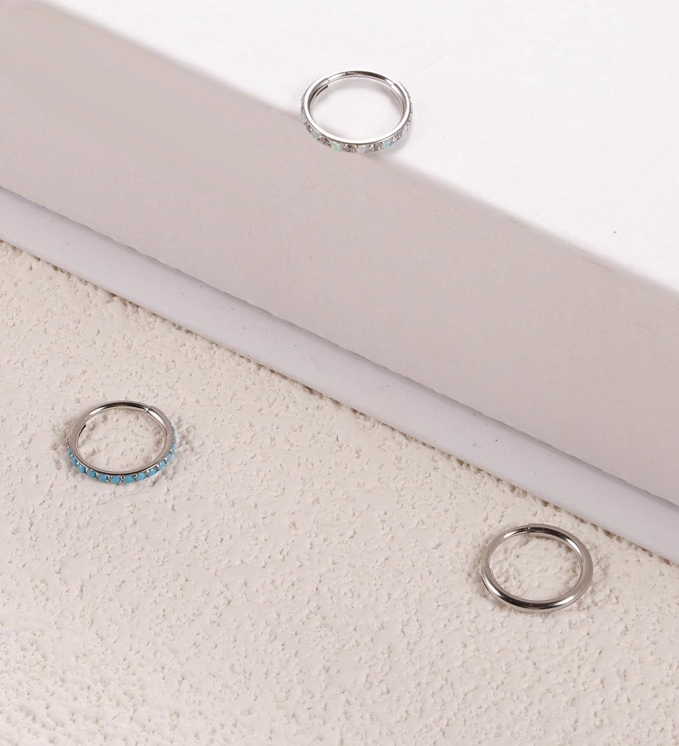 3pcs Nose Rings Hoops - 316L Surgical Steel Nose Hoops 16G/18G/20G CZ Opal Turquoise Clicker Septum Nose Ring Lip Helix Cartilage Hoop Earring Daith Rook Conch Body Piercing Jewelry for Women Men 6mm 8mm 10mm - Image 3