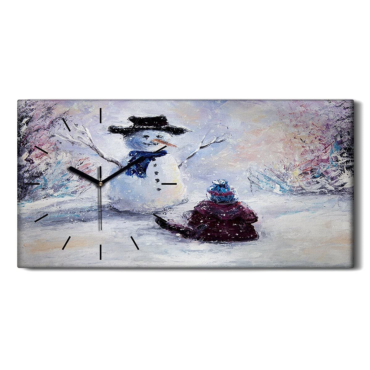 Peinture d'hiver de l'enfant de neige en horloge silencieuse pour la décoration du salon