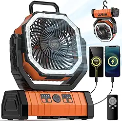 Ventilador de acampamento - Ventilador alimentado por bateria de 20000 mAh recarregável com lanterna LED - Ventiladores portáteis de barraca ao ar livre com gancho para pendurar, controle