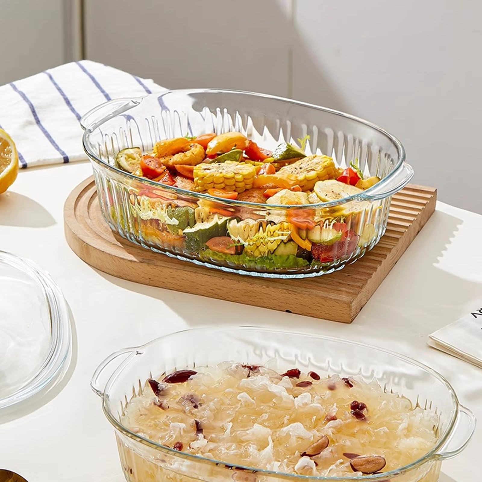 Transparente Backform aus Glas mit und Deckel, perfekt zum Braten von Eintöpfen und Aufläufen, ofenfestes Backgeschirr, Auflaufform aus Glas mit Deckel, mikrowellengeeignet zum Backen