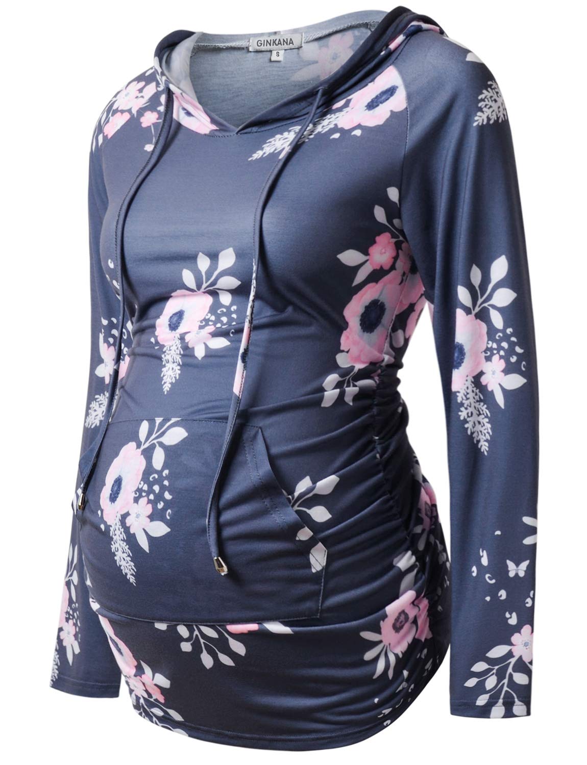 GINKANA Damen Baseball Rundhals Blume Raglanärmel Umstandsshirt Top Schwangerschaft Shirt