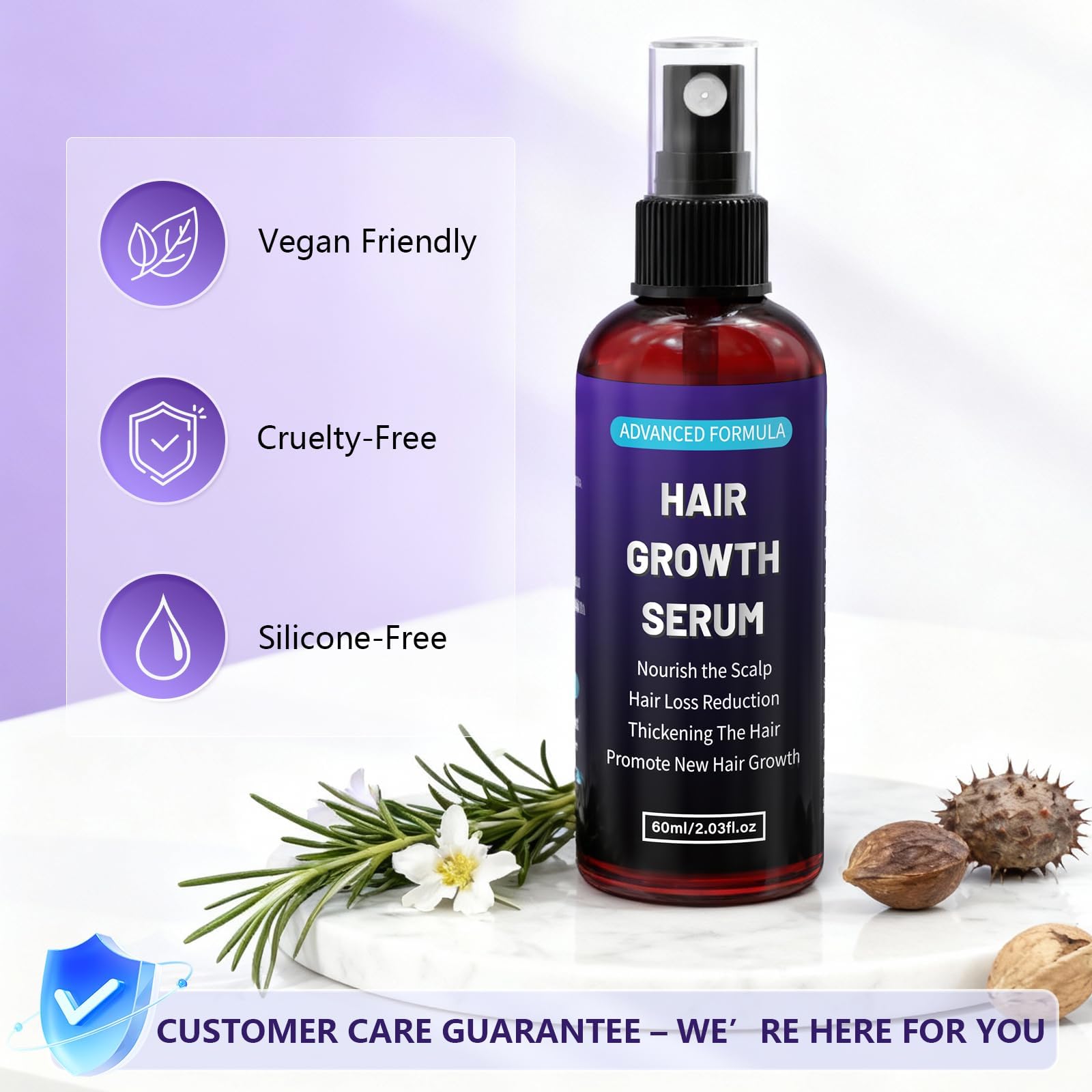 Serum Pousse Cheveux, Biotine, Romarin & Batana Oil Spray for Hair Growth, Anti Effluvium Chute de Cheveux Femme et Homme, Favorise la Croissance Capillaire, Non Gras, Pousse Barbe, 60ml