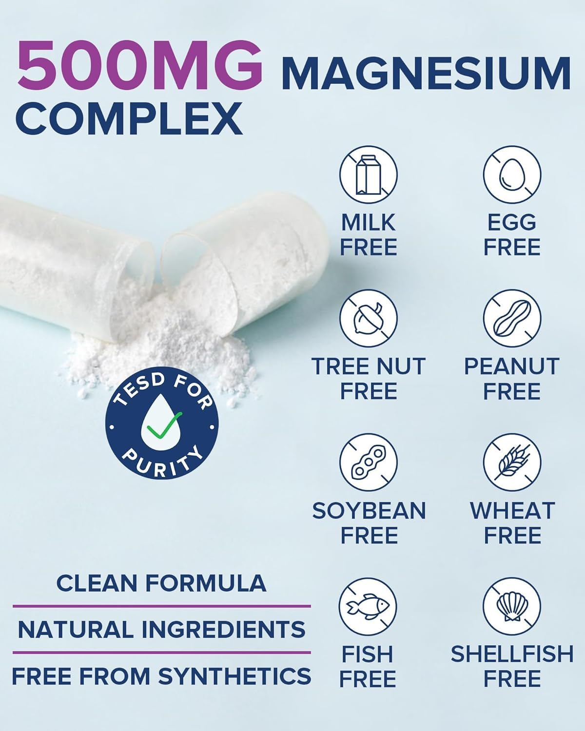 Terranics 5-in-1 Magnesium Complex Supplement 500mg - 5 Forms High Absorption Magnesium Glycinate Citrate Malate Aspartate Gluconate for Sleep Heart Health - Non-GMO 240 Vegan Capsules - Image 7