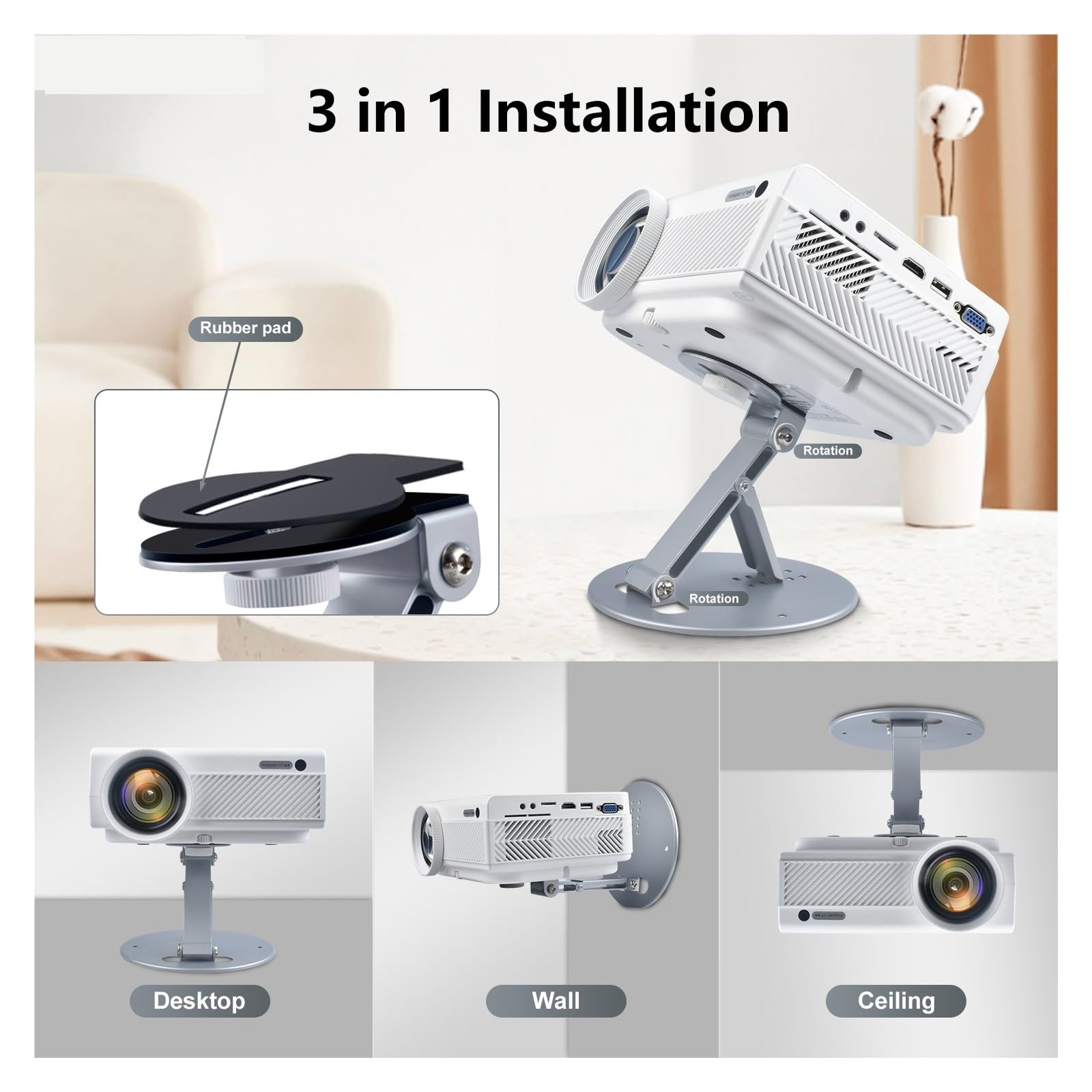 Soporte for Proyector, Compatible con Universal, Tornillo De 1/4 De Pulgada | Soporte de montaje en pared y escritorio 3 en 1 con interfaz de tornillo de 1/4 de pulgada(Silver)