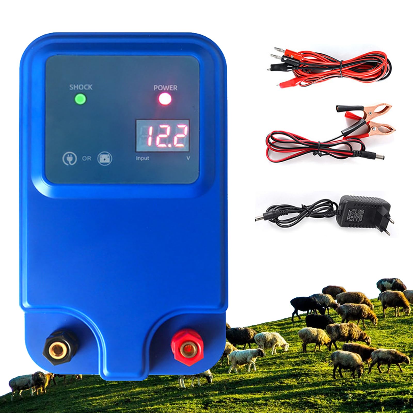 Pastor Electrico 12V, Pastor Electrico Para Perros Cerca Con Pantalla Led Alcance De 5 Km, 1,5 Julios Para La Protección De Ganado Ovejas Aves De Corral Pastos Jardines