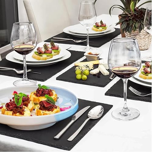 Miniatura 3 de Paquete de 4 tablas de queso de pizarra de 12 x 10 pulgadas, platos de piedra negra, charcutería, bandeja de servir gourmet para queso, pizarra con