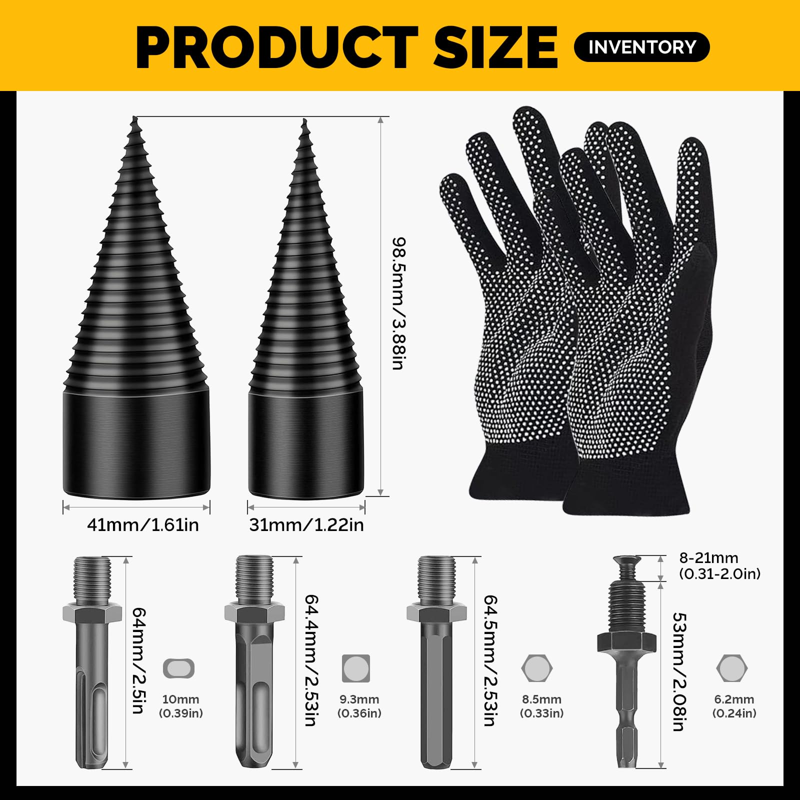 Foret de Fendage de Bois 31mm+41mm, Foret Fendeur de Bois avec 4 Poignées de Forage, Cône à Vis pour Fendeuse de Bûches