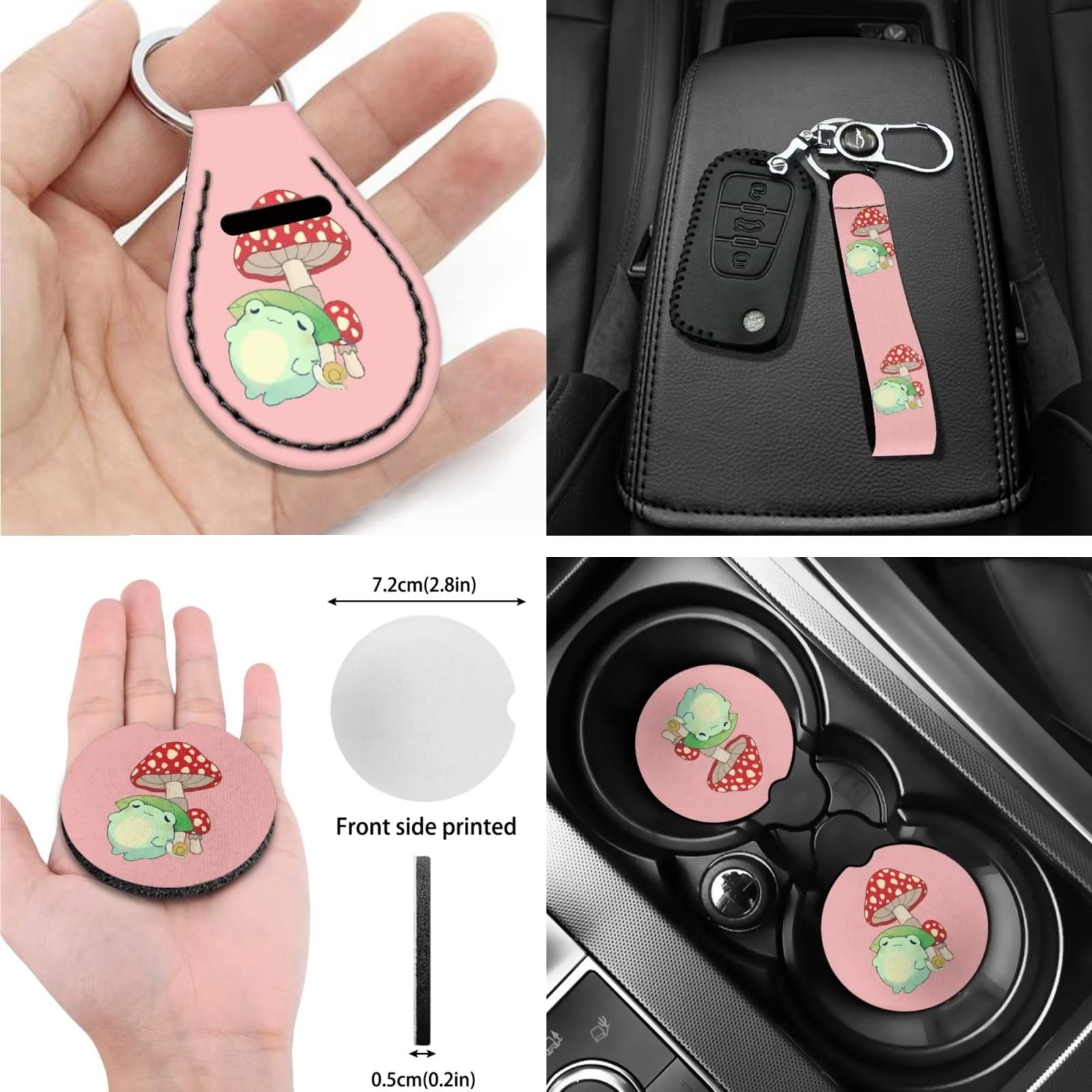 Dolyues Set di 10 coperture per sedile a forma di rana, con lumache a fungo, per cintura di sicurezza, coprivolante, portachiavi, per auto, bracciolo per consolle, portachiavi