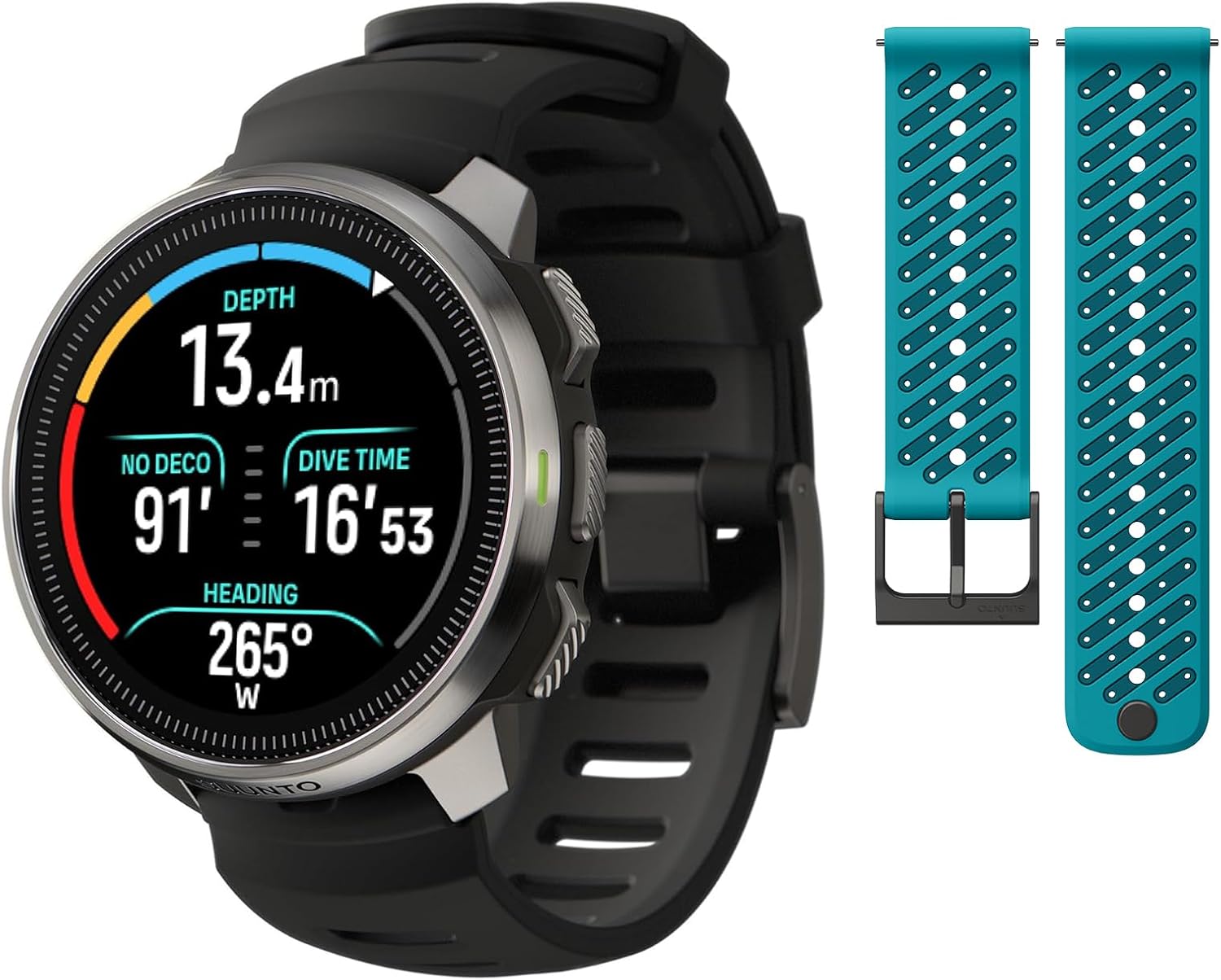 SUUNTO Ocean Dive Computer, Underwater Route Tracking Steel Black 22 ATH8 Silicone Strap Wave Blue S+M