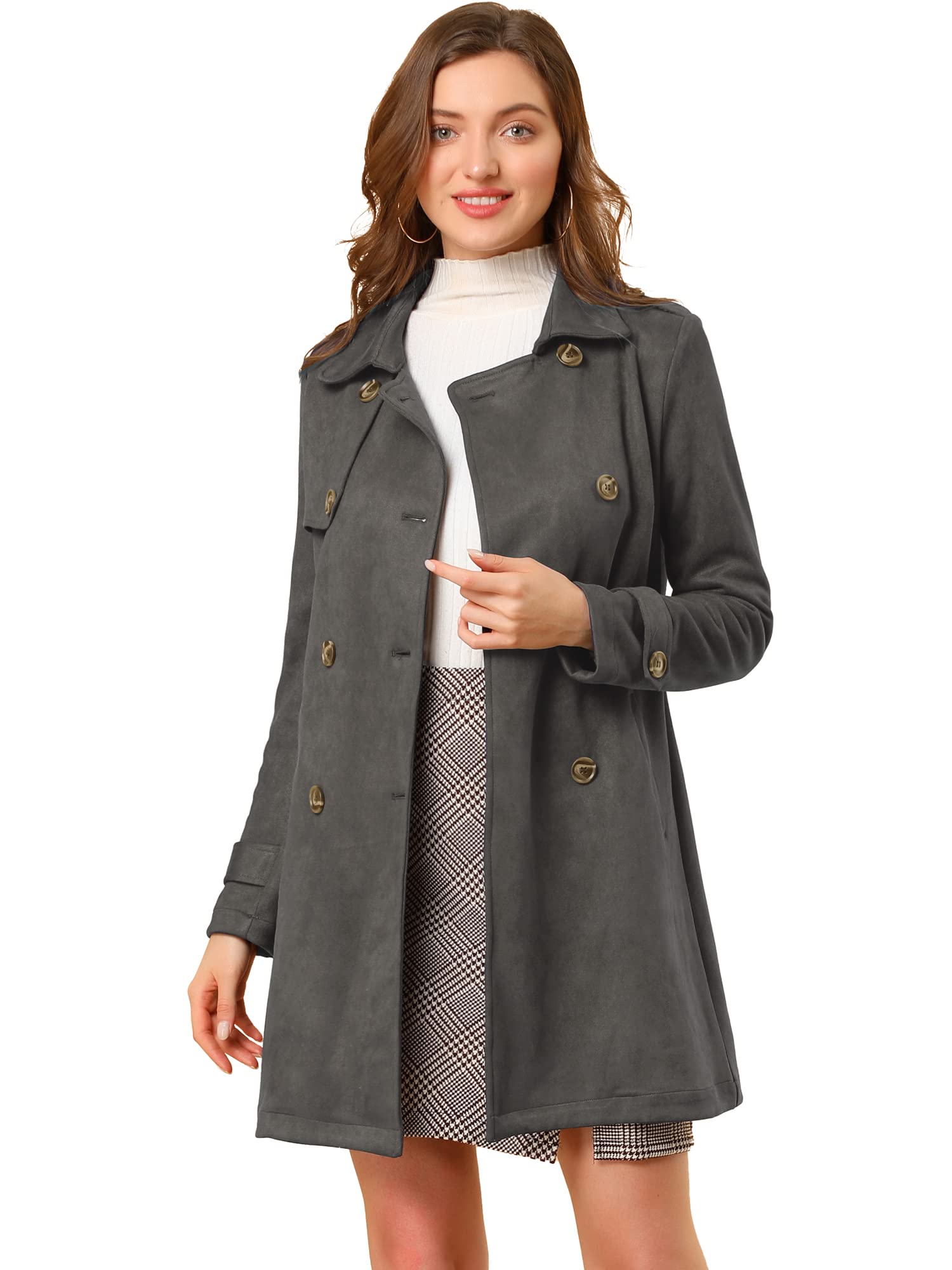 Allegra K Women's Faux Suede Trench Coat