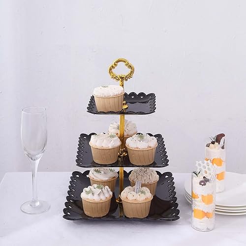 Miniatura 9 de Efavormart - Soporte cuadrado de 3 niveles para cupcakes, de plástico, con diseño de corazón, bordes festoneados