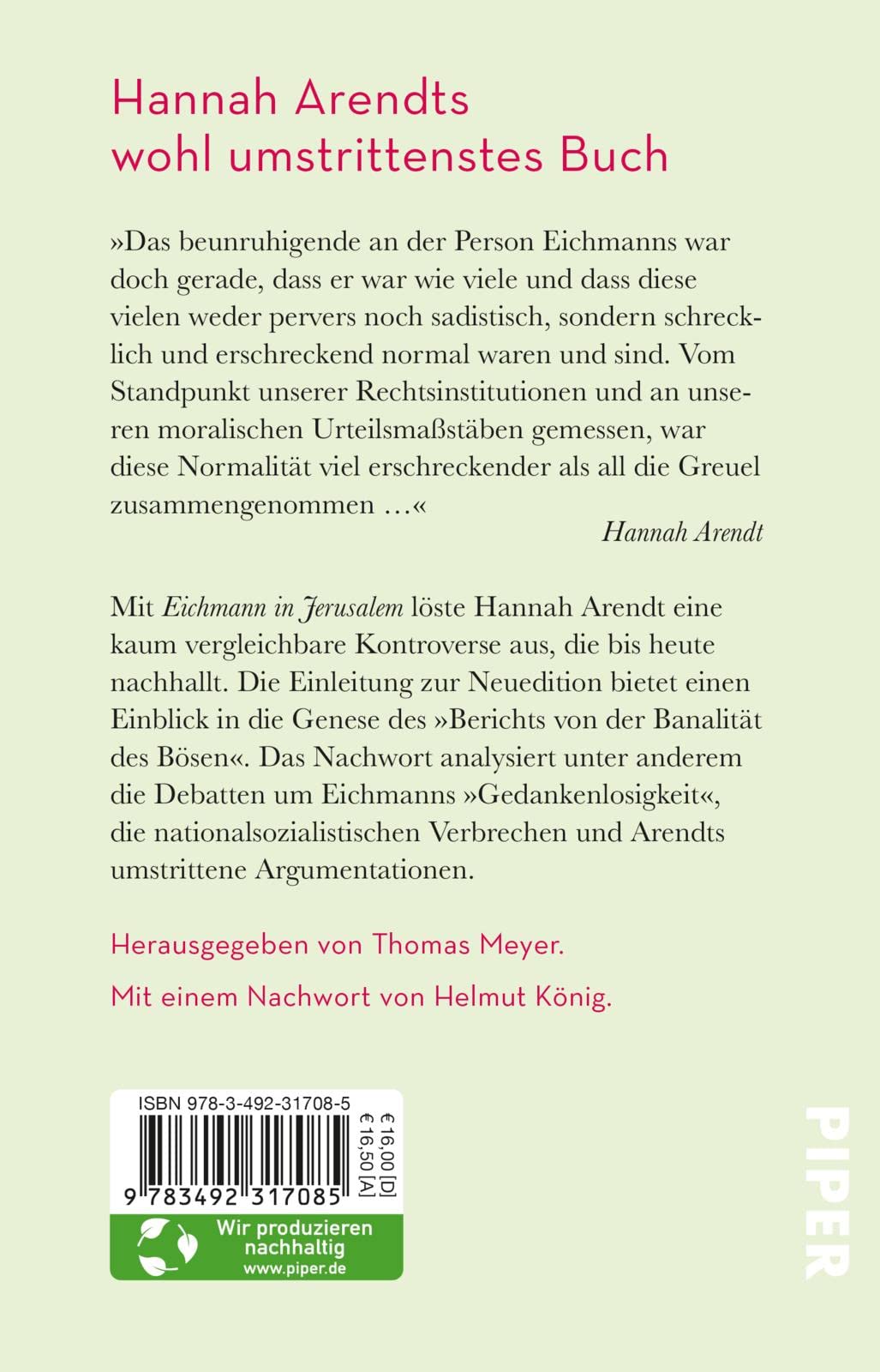 Eichmann in Jerusalem: Ein Bericht von der Banalität des Bösen | Das umstrittenste Buch der Philosophin in neuer Ausstattung