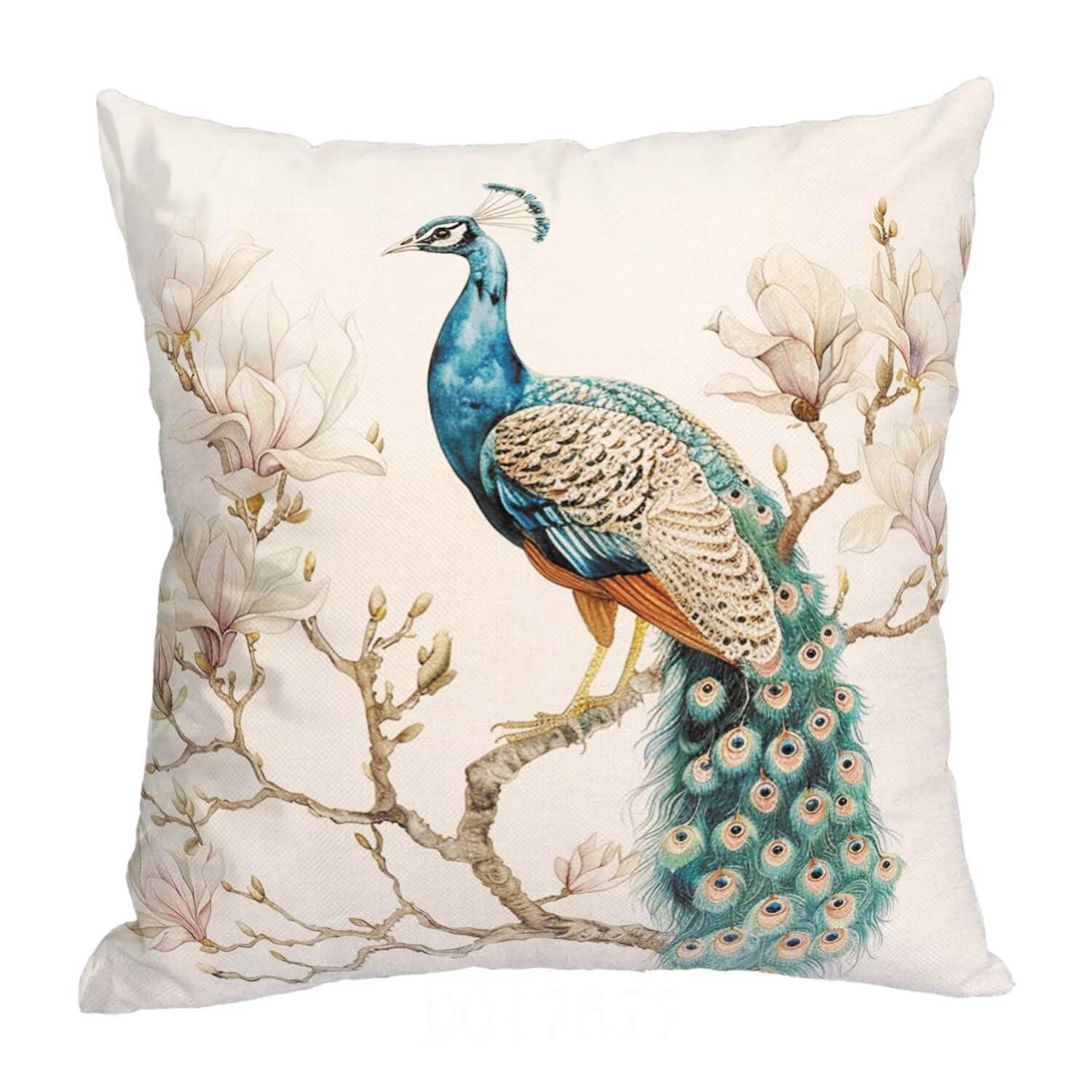 Housse de Coussin 65x65cm Lot de 4 Housse Coussin Doux Coussin Fleur Canapé Taie d'oreiller Paon Housses de Coussin en Doux pour Chambre, Chaise, Lit, Salon, Jardin, Canapé Decoration Maison mu-450