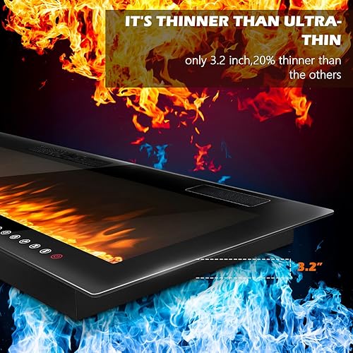 Vista 4 de LEMBERI 60 inch Electric Fireplace Recessed and Wall Mounted,750/1500W Fireplace Heater and Linear Fireplace with Touch Screen Control Panel