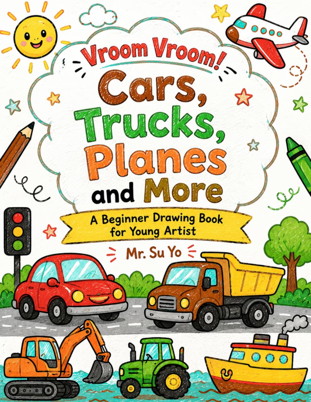 Vroom Vroom! Kids Coloring Book with Bikes, Cars, Bus, Trains, Trucks and More. For Toddlers, Preschoolers, Ages 2-4, Ages 4-8, Young Kids!: A Drawing book for Young Artists