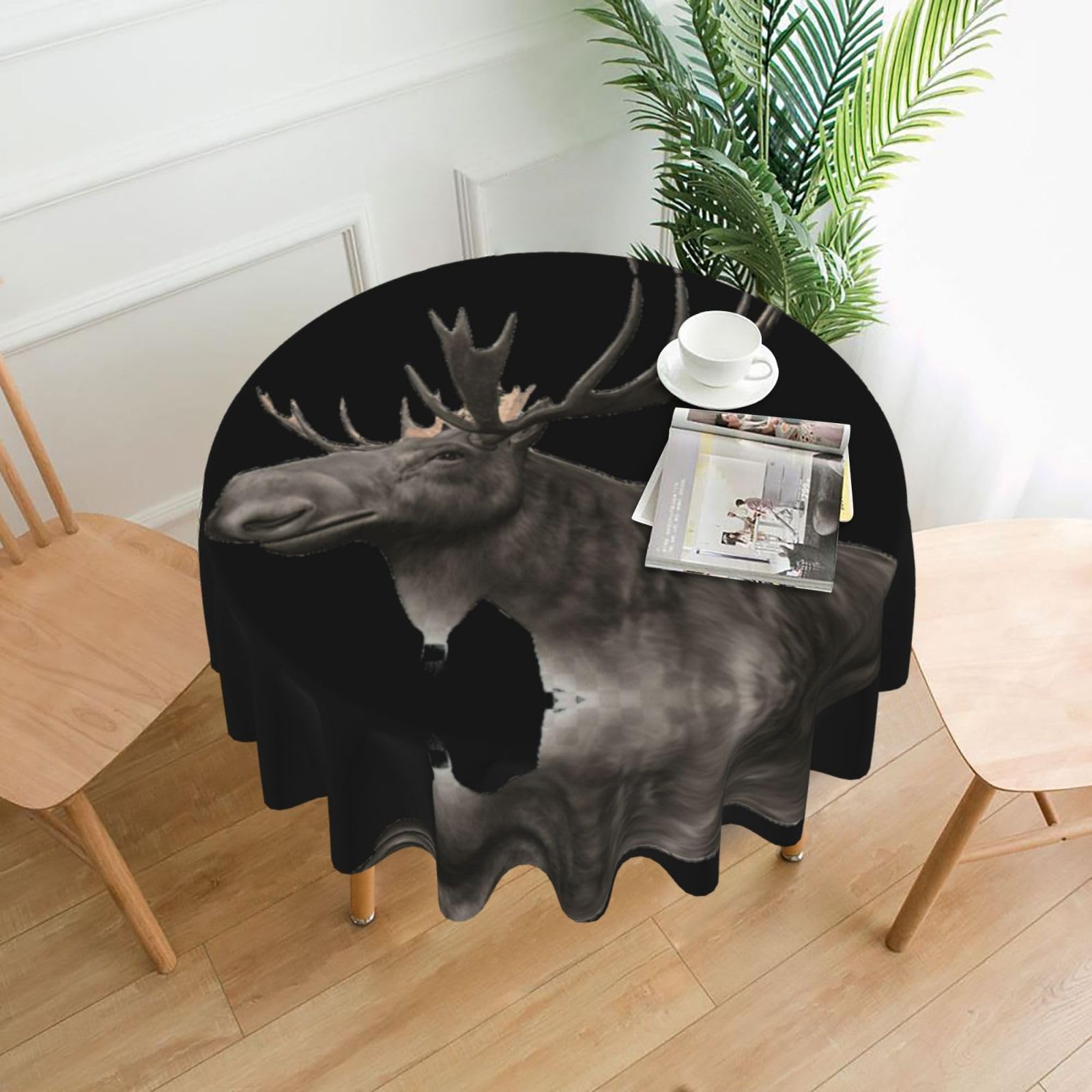Zcmkjlg Moose Print Quick Ship Round Tablecloth 60in Polyester Washable Cover for Dining Room