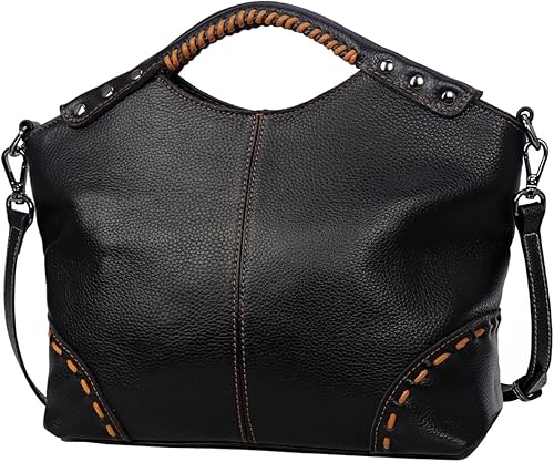 Miniatura 10 de Heshe Monederos y bolsos de cuero genuino vintage para mujer bolso cruzado con asa superior bolso de hombro para mujer Negro, Coffee