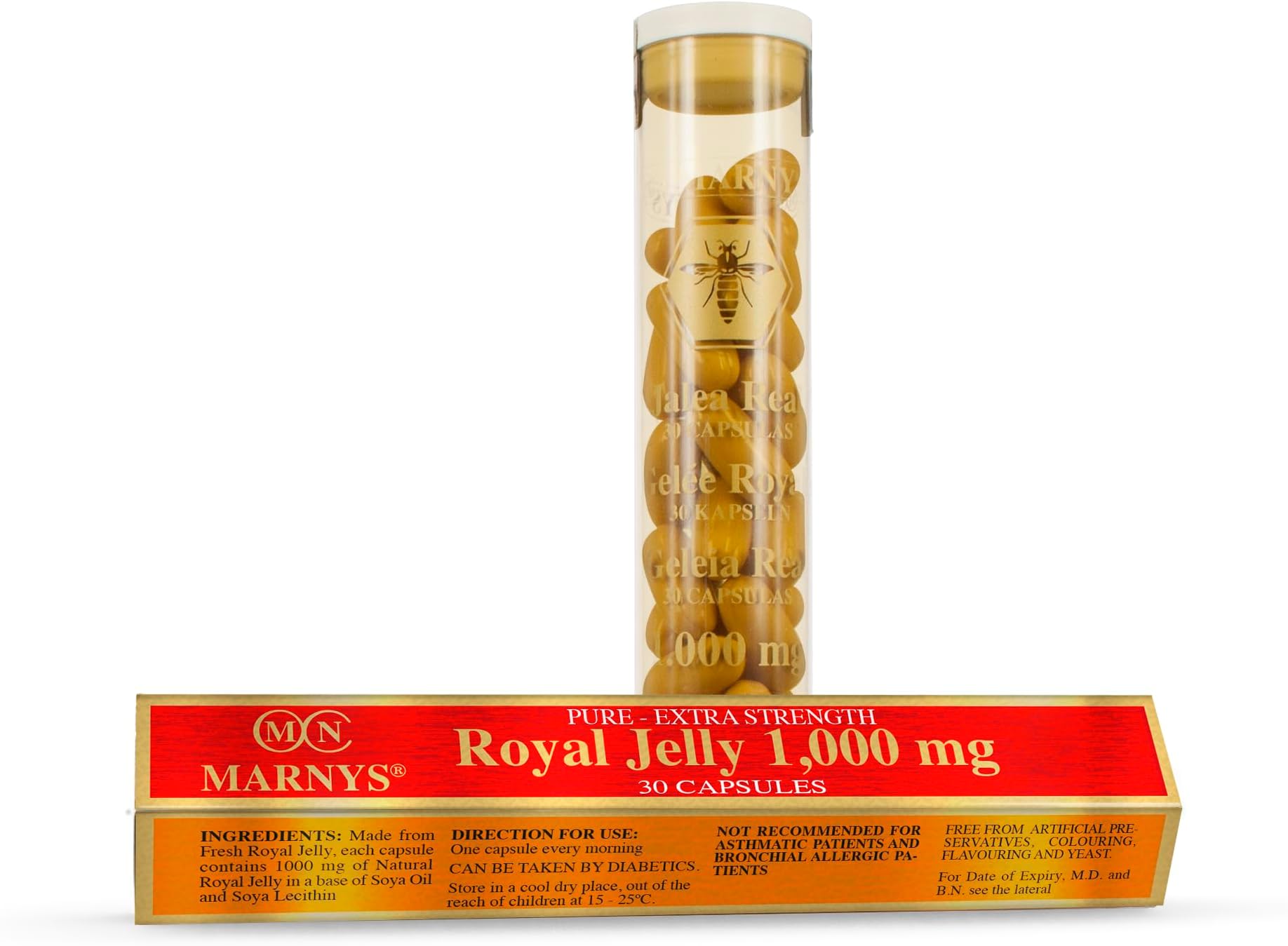 Marnys Royal Jelly 1000 mg - Royal Jelly - Rich in Amino Acids & Acetylcholine - Natural Energy & Vitality Booster - Supports Memory - Metabolism & Physical Performance (30)