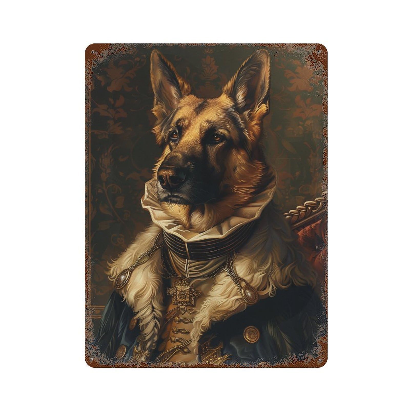 Rustic Tin Plaque with Royal German Shepherd Portrait Design 15.7"x11.8", for Cafe, Home Bar And Lounge Decor, Novelty Wall Decor