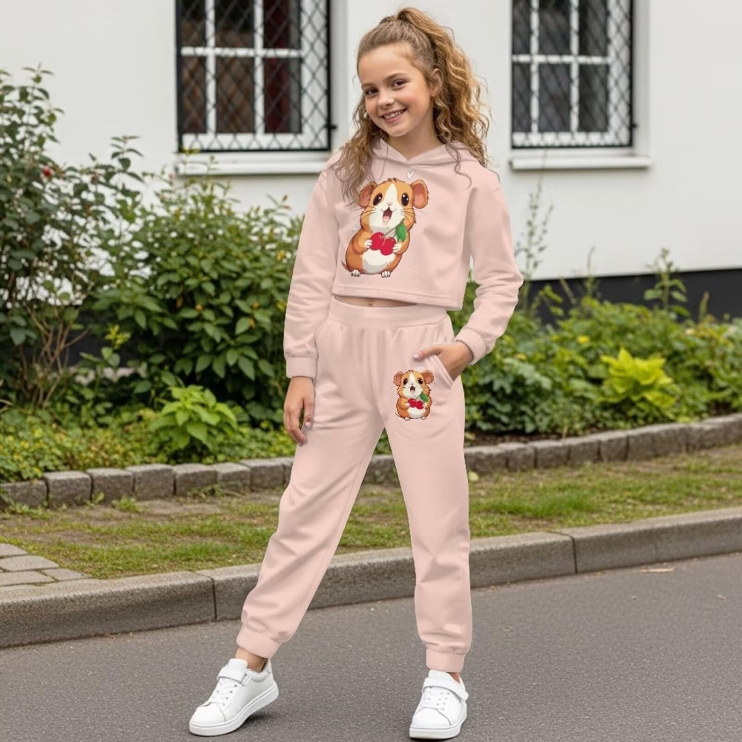Girls' Fashion Hoodies & Sweatpants 2 Piece Outfits Crop Tops for Kids Sweatshirts Athletic Sets
