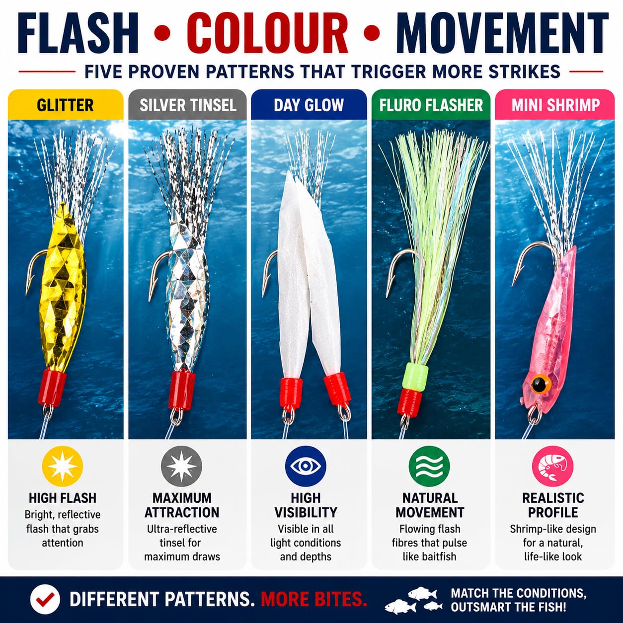 BZS Ganchos mixtos de plumas de caballa para pesca en el mar, paquete de selección con señuelos, accesorios de aparejos de cebo para todas las especies de verano