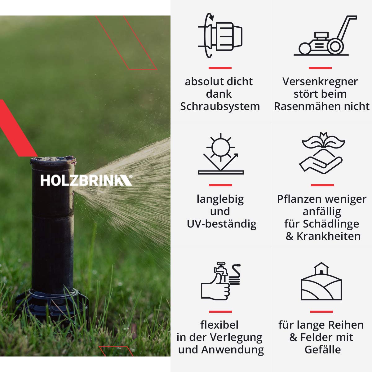 HOLZBRINK Start Set Bewässerungssystem Rasenbewässerung inkl. 50 m LDPE Verlegerohr 25 mm, 5X Versenkregner, HTB-11-5-50