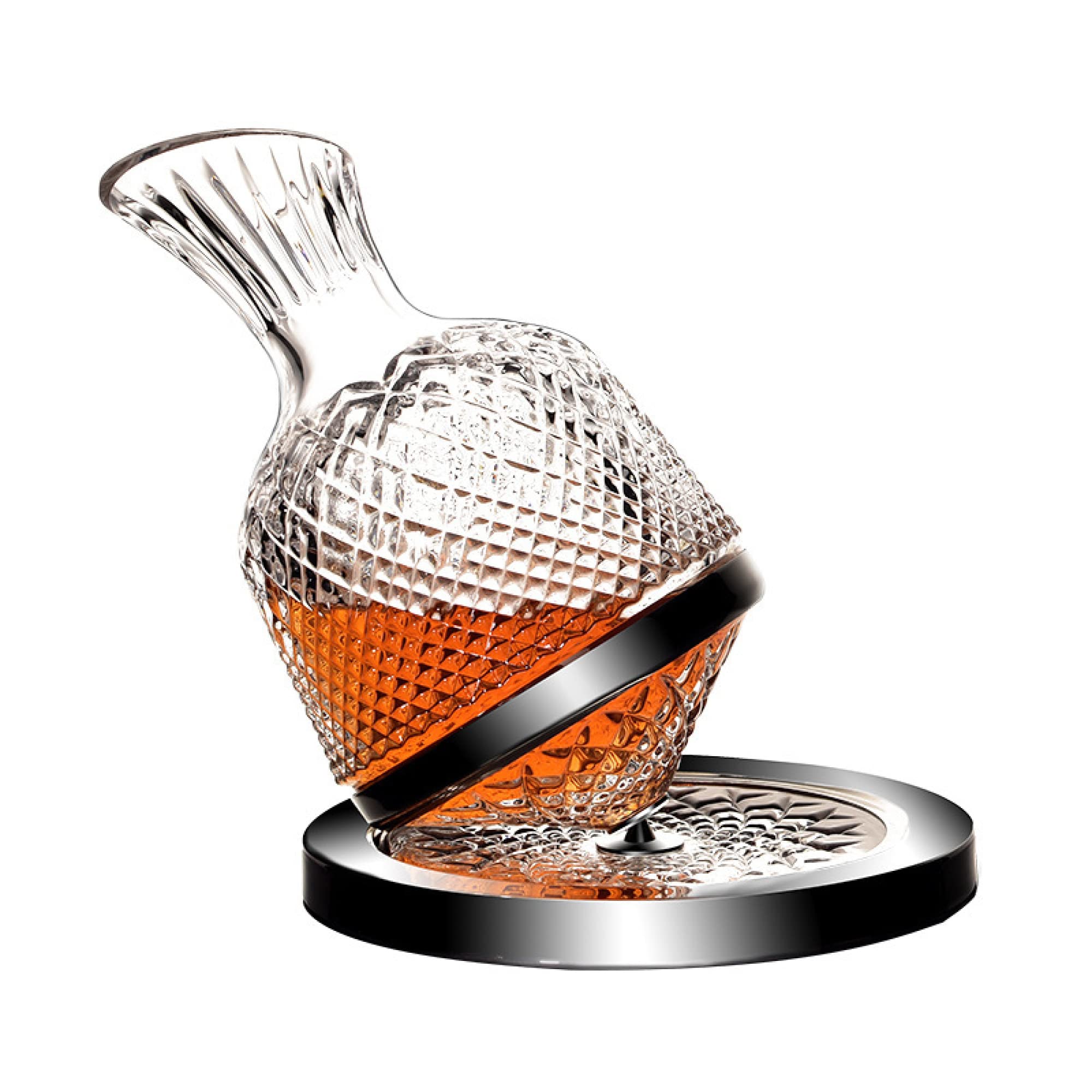 Decantador de vino de cristal con base de acero inoxidable de 1,2 l, para vino tinto y bebidas alcohólicas