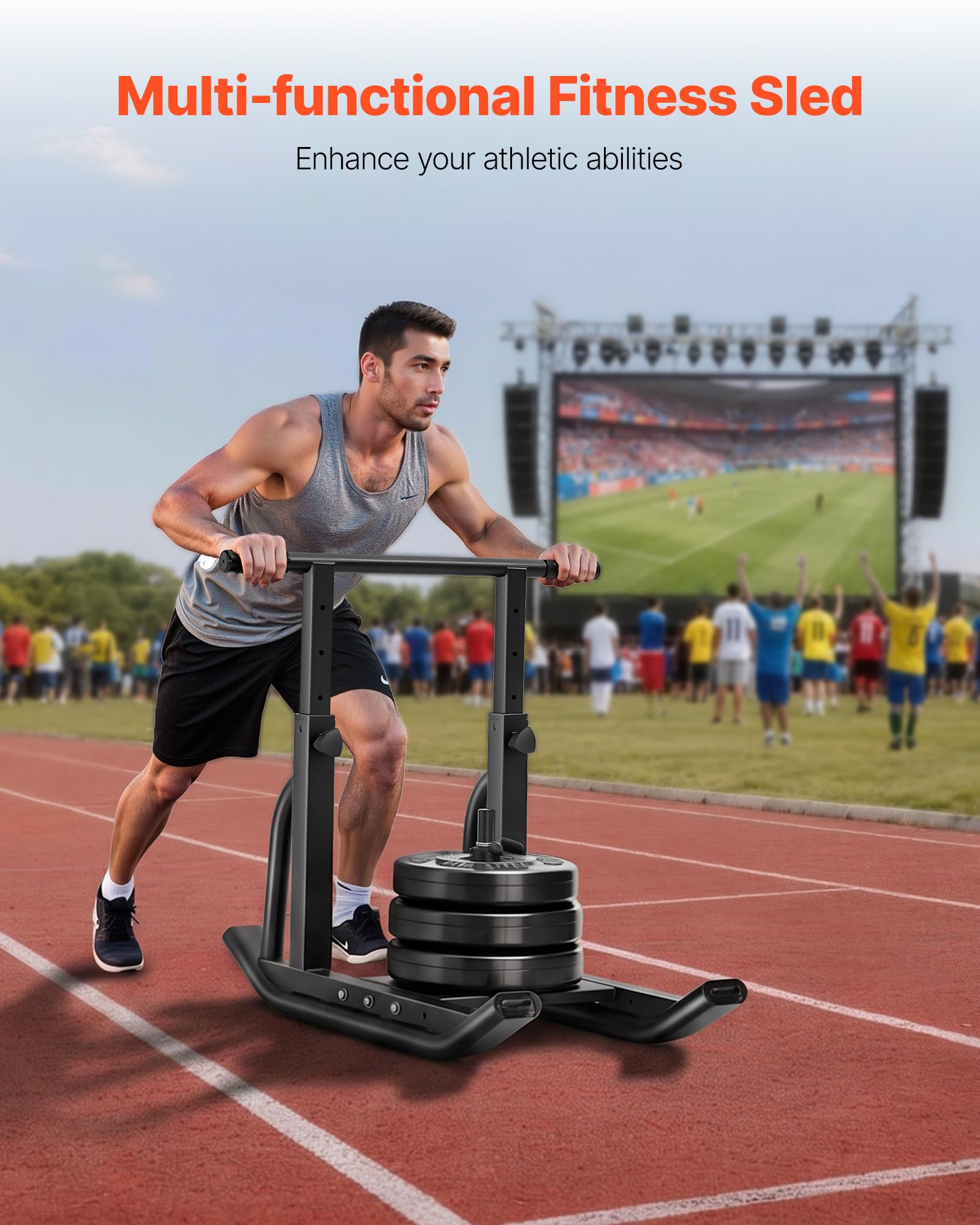 VEVOR Slitta con Pesi, per Dischi da 25 e 51 mm Slitte per Allenamento Fitness per Migliorare Velocità negli Esercizi Atletici, Attrezzatura per Allenamento con Maniglia Regolabile in Altezza, Nero