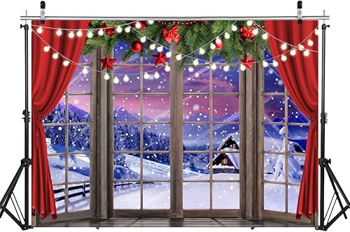 Miniatura 3 de LYCGS Telón de fondo de Navidad de 8 x 6 pies para fotografía de ventana de Navidad, telón de fondo de invierno de ensueño del país de las