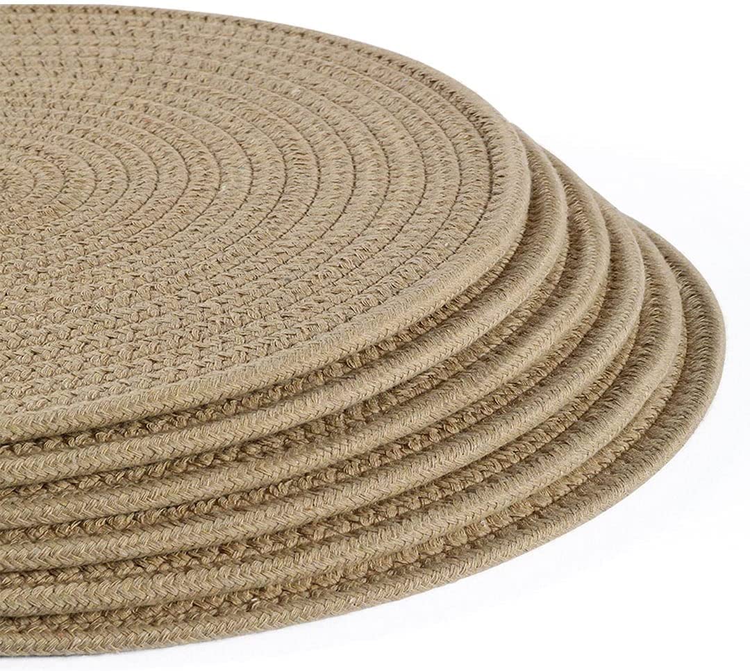 Runde, gewebte Tischsets, 35,05 cm, braune, dicke Tischsets aus Baumwoll-Jute-Seil, geflochtene Tischsets im Rattan-Stil, für Esstisch, 6 Stück