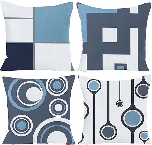 Juego de 4 fundas para cojín decorativo para sofá, 18x18 pulgadas, diseño de campanas, calcetines, árbol de navidad, de lino de algodón, paquete de