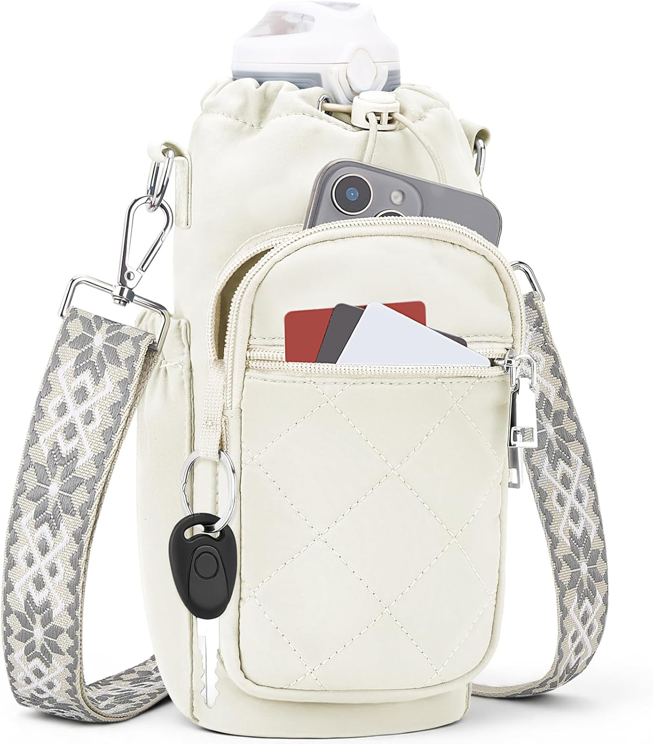 Bolsa para botella de agua con correa, bolsa para botella de agua con bolsillo para teléfono de 40 onzas para caminar y senderismo