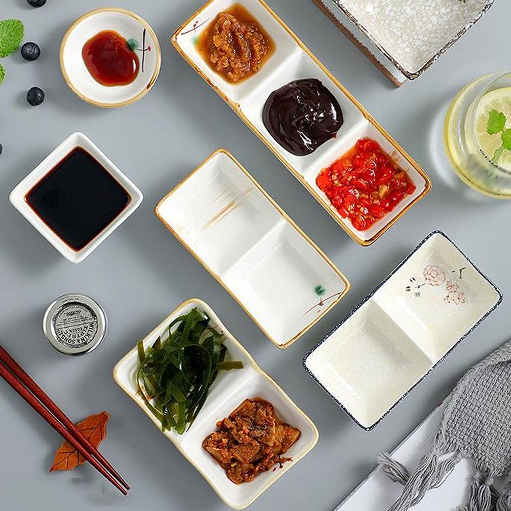 6-teiliges Set aus quadratischen Keramik-Dipschalen für Sojasauce, Tomatensauce, Grillsauce und andere Saucen für Partys und Abendessen