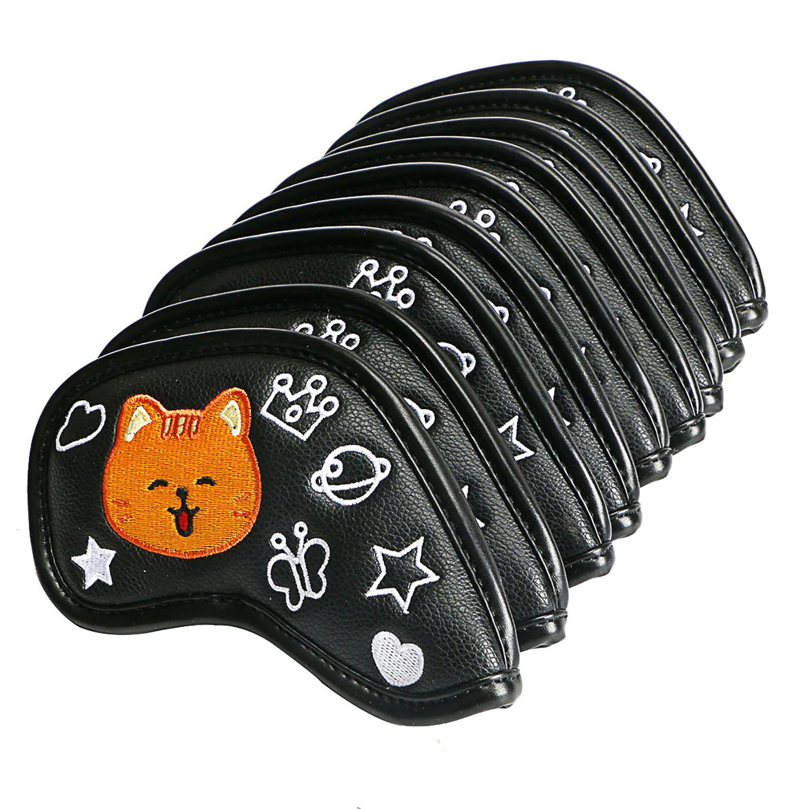 9 Teile/Satz Leder Golf Club Eisen Headcovers Keil Abdeckung Cartoon Muster Leichte wasserdichte Tragbare Kopfschutz,Black