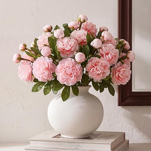 Geosar Pink 20 Pcs 40 Heads Artificial Peonies Flowers, Pink