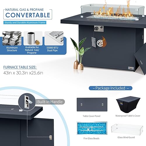 Miniatura 163 de NICESOUL 7 Piece White Powder-Coated Aluminum Patio Furniture with Fire Pit Table, 29 Inch Extra Wide Outdoor Sectional Sofa for 6, High-End Heavy