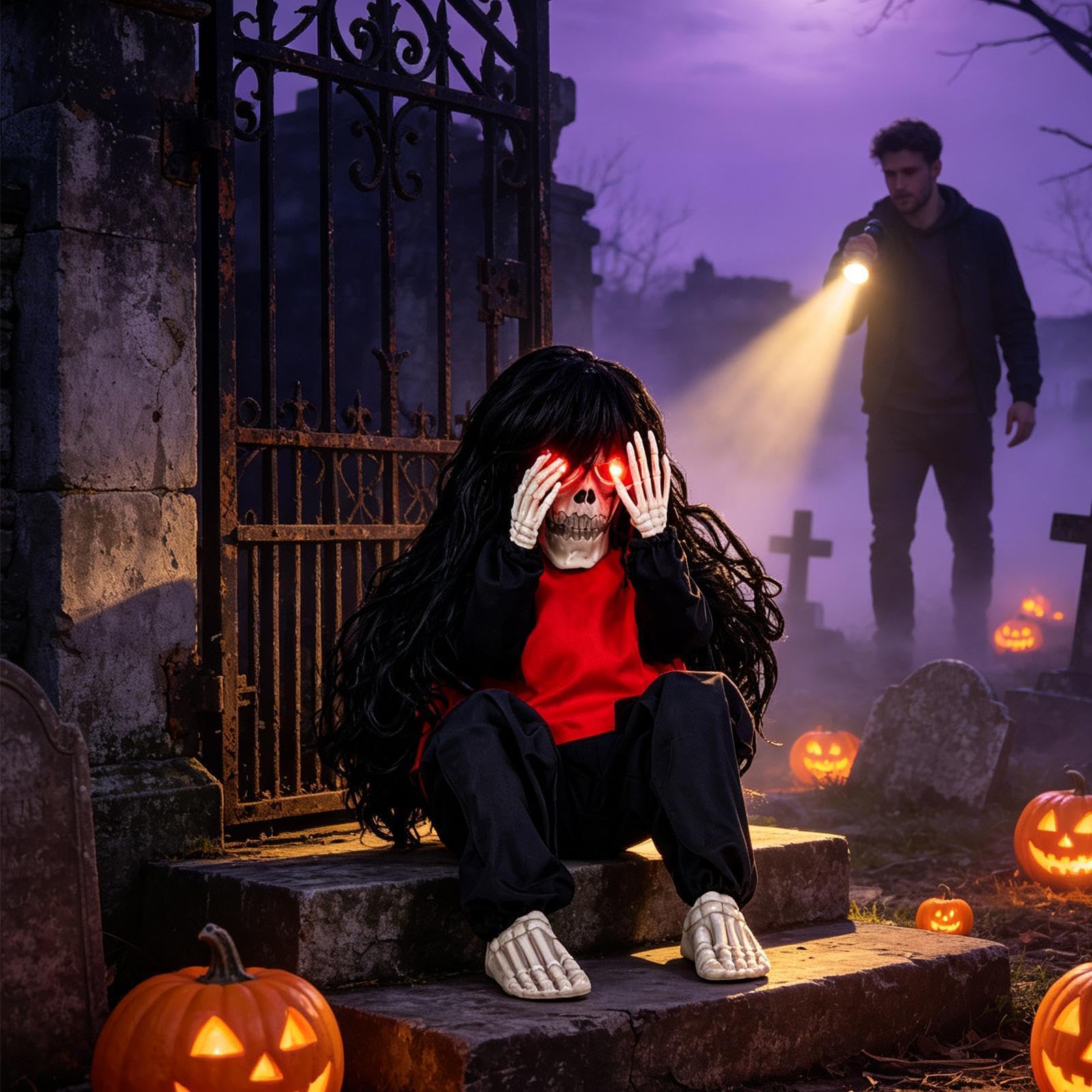 Decorazione Scheletro Halloween Pianto Attivato Dal Suono Con Occhi | Decorazioni Gotiche Da Casa E Favori Per Feste Per Cimitero, Cortile, Bar, Casa, Soggiorno, Ingresso E Party Festivi