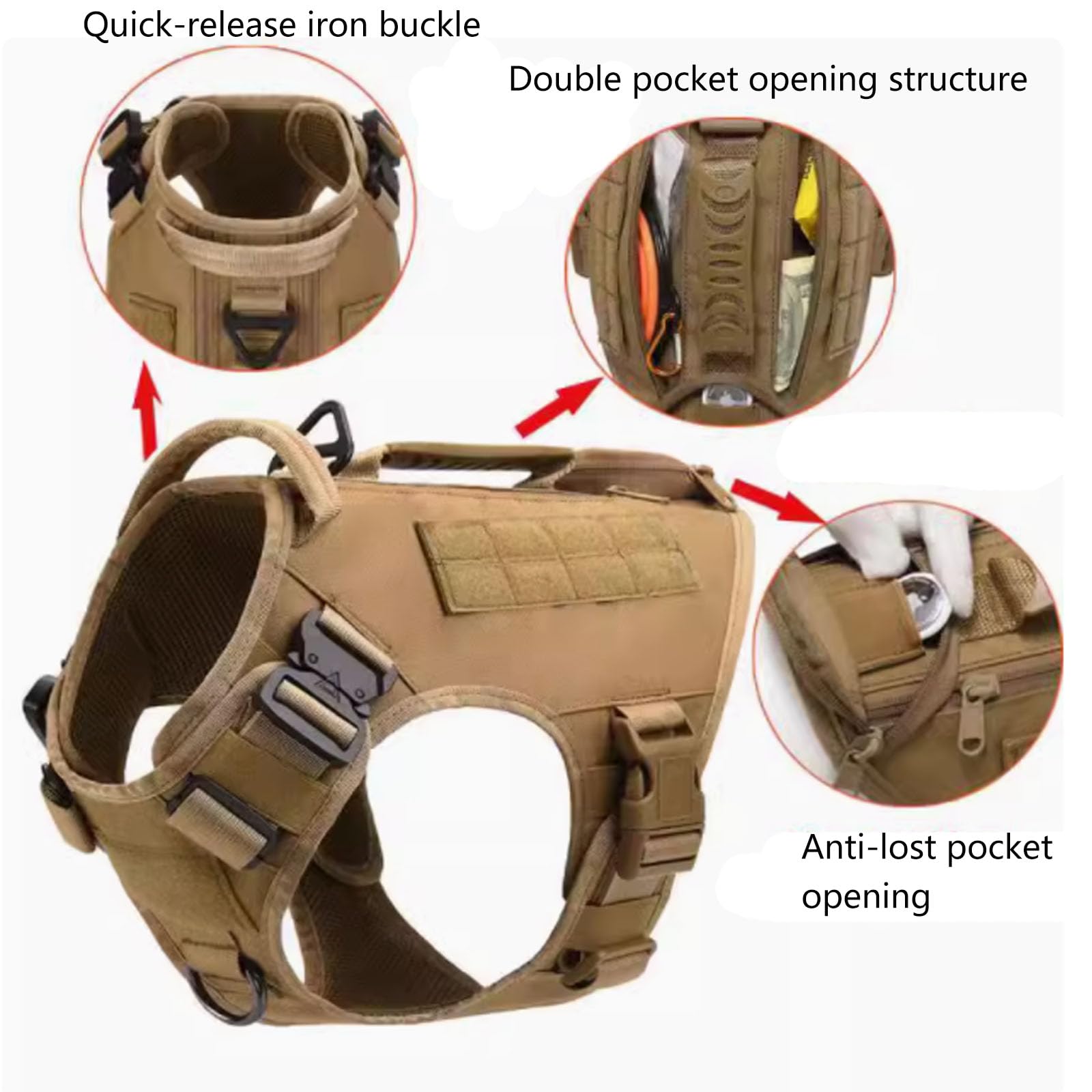 Pettorina Tattica per Cani con Maniglia, Clip per Cintura Anteriore Anti-Tiro, Imbracatura Completamente Regolabile, Imbracatura Traspirante per Tutte Le Stagioni per Cani E Gatti,Nero,XL