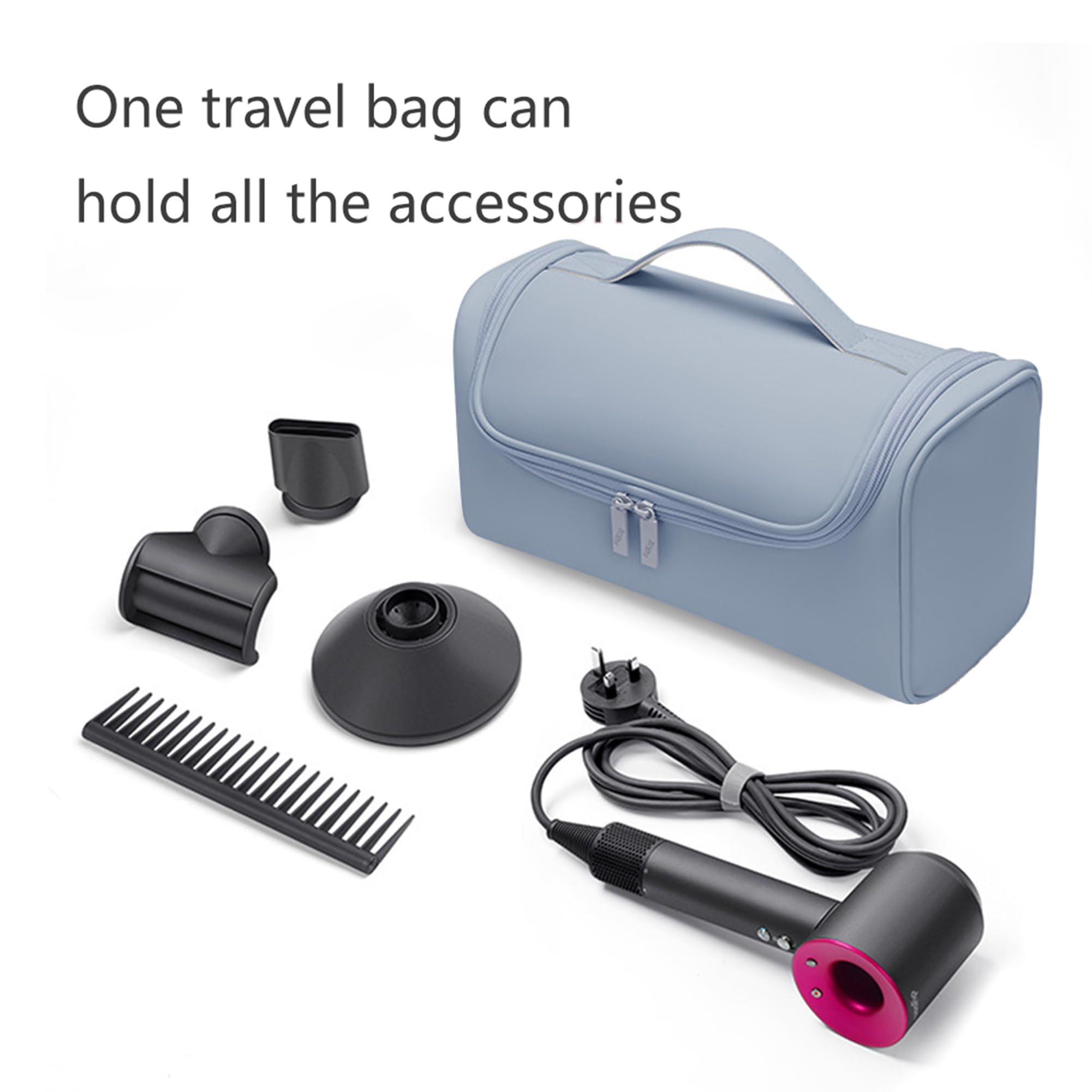 Reisetasche für Haartrockner, Tragbare Aufbewahrungstasche für Haartrockner mit Aufhängehaken, wasserdichte Organizer-Taschen für Haartrockner, Kompatibel mit Dyson Airwrap und Zubehör (Blau)